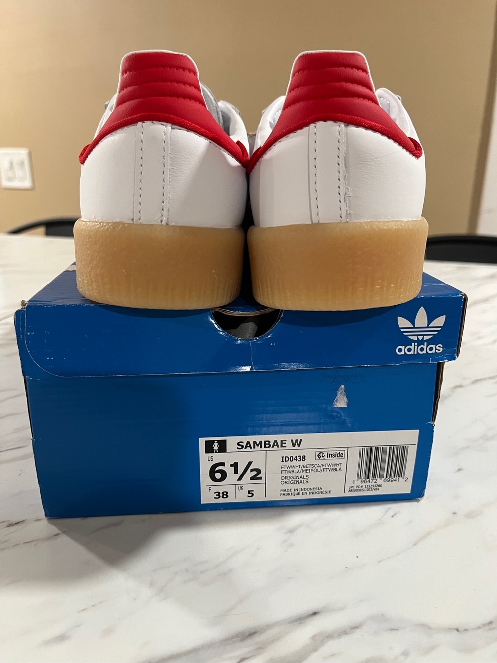 adidas Sambae White Red Sneakers with Gum Sole - Picture 2 of 5